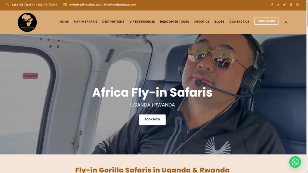 A screenshot of Africa Fly-in Safaris website