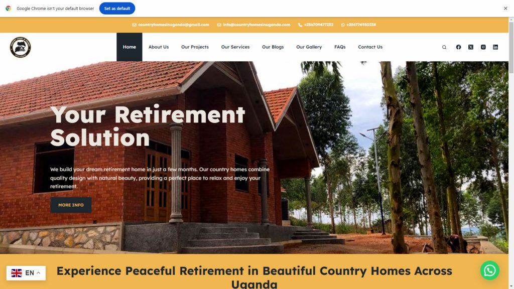 A screenshot of www.countryhomesinuganda.com